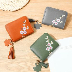 Wallets Plum Embroidered Wallet Chinese Style Women Short Zipper Ladies Small Clutch Card Holder Solid Leather Female Coin Purse