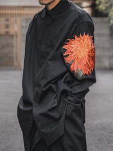 Męskie koszule Dark Japan Japan Style Flower Hafdery Oryginalne bluzki dla kobiet yohji homme unisex ponadgrzeznaniowe ubrania