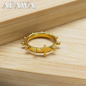 Wedding Rings Christian Christ Jesus Cross Ring Stainless Steel Gold Color Lord Prayer Catholic Rosary Church Jewelry anillo RRR41S02 230928