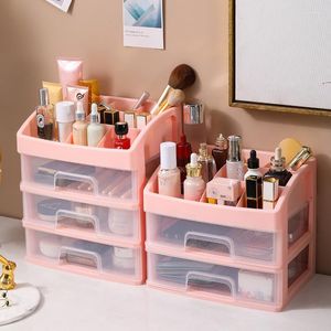 Storage Boxes Multi-functional Plastic Pink Layers Cosmetic Desktop Box Multi-drawer Household Dustproof Make Up Organizer Small Size