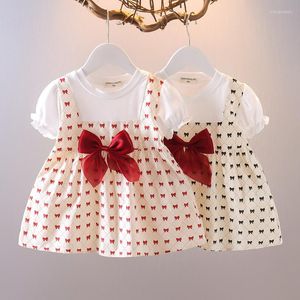Vestidos de menina meninas roupas roupas de verão princesa bowknot vestido de manga curta, nascida criança infantil criança