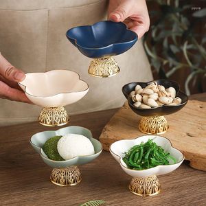 Plates Flower Ceramic Dish Seasoning Dipping Bowl Golden Tall Plum Shape Sauce Blossom Trinket For Kitchen