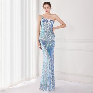 Party Dresses Glitter Flower Print Luxury Evening For Women 2023 Sexig One Shoulder Spaghetti Strap Long Mermaid Dress Gala Femme