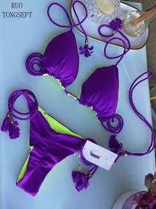 女性S水着ruotongsept thong bikiniセットブルー水着セクシーな水着スーツビキニトライアングル包帯女性ビーチウェア221231