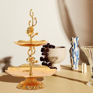 Tallrikar Europeisk stil 2 Tier Gold Cupcake Stand Staty Fruit Candy Display Tower Holder For Christmas Tea Party Supplies Home