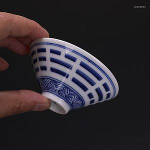 Tazze Piattini Jingdezhen Blu E Bianco Dipinto a Mano Taiji Bagua Tazza Singola Cappello da Tè Porcellana Antica Collezione Antica