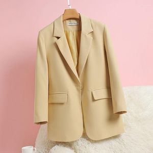 Kvinnors kostymer Casual Blazer Kvinnor Retro Elegant Business Design One Button Yellow Loose Office Top Jacket Women Coats