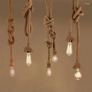 Lampade a sospensione 2 teste Vintage Rope Light Retro Loft Lampada a sospensione Illuminazione per interni Decorazione