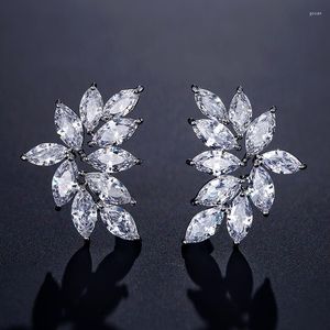 Stud Earrings Uilz Eat 1.4cm Size Cubic Zirconia Leaf For Women Fashion Crysyal Bridal Wedding Jewelry Drop UE2233