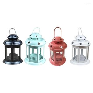 Candle Holders C1FA Simple European Style Wrought Iron Castle Holder Hollow Glass Wind Lantern For Candlelight Dinner Wedding Props
