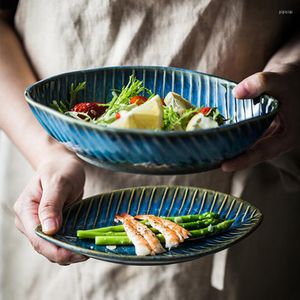 ボウル日本の食器不規則な形のkilnはパーソナリティになる青色のクリエイティブセラミック朝食ボウルフルーツサラダ家庭g
