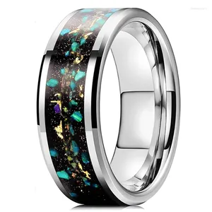 Wedding Rings Trendy 8MM Men Galaxy Tungsten Carbide Ring Colorful Opal Meteorites Inlaid Band Jewelry