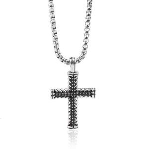 Designer Necklaces Fashion Men Box Chain Luxury Necklace Vintage Unisex Cross Pendant Inlaid Black Zircon Punk Jewelry Gift for Boys