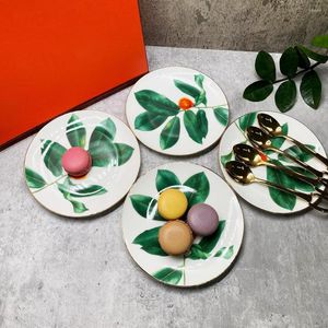 Plattor Plate Set 4st/Set med Spoon Nordic Creative El Western Cake Ceramic Table Seary