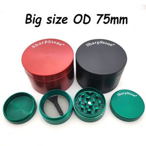 Wholesale Best 75mm 4pc CNC Zinc Alloy Sharpstone Grinder Tobacco Spoon Pipe Smoke Cigarette Detector Grinding Smoke Tobacco Grinders for Glass Bong Accessories