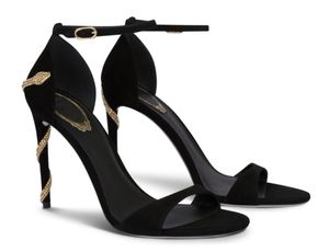 Women dress sandal black suede leather high heels Renes sandals Margot back crystal snake heeled Made in Italy with box 35-43