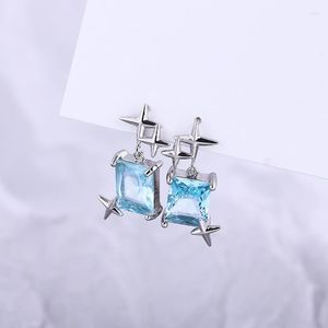 Серьги для гвоздик четырехконечных звезд для женщин синий топаз квадратный сахарные серьги-серьги корейские модные ювелирные украшения