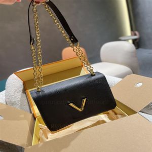 Tasarımcı Çantalar Orijinal Deri V Kilit Flep Çanta Siyah Pochette Omuz Çantası Lady Crossbody Bag 2021ss Lüks Totes223K