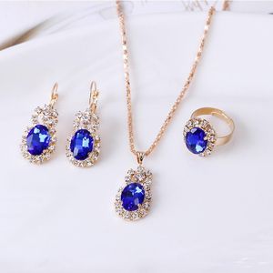 Pendant Necklaces Zircon Crystal Earrings Necklace Ring Set Stylish Simple Noble Luxury Auger Jewelry For Women Wedding Banquet Decoration