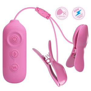 Skönhetsartiklar SM Electric Shock Nipple Clamps Bröstvibrator Massage Clitoris Labia Clip Stimulation BdSm Sexig leksak för kvinnor
