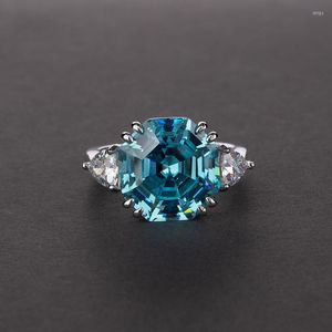 Cluster Rings 925 Sterling Silver Made Moissanite Aquamarine Gem Wedding Engagement Platinum Ring Jewelry Gift Wholesale