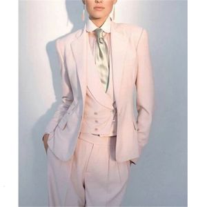 Women s Two Piece Pants Pink Business Office 3 Pieces Formal Suit Custom Made Uniform Party Prom Garnitur Damski 221231