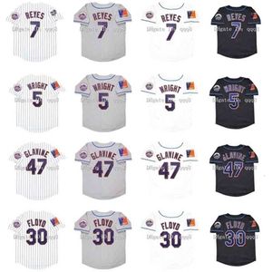 QQQ8 AIR01 VINTAGE 2004 BASEBALL JERSEY 5 David Wright 7 Jose Reyes 47 Tom Glavine 30 Cliff Floyd Shea 40th Patch White Gray Black Jerseys