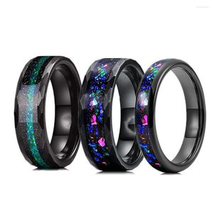 Wedding Rings 2023 Trendy 4mm/8mm Width Tungsten Carbide Black Inlay Galaxy Series Opal For Hammered Finish Flat Band Size 5-14