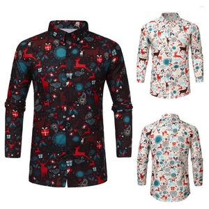 Men's Casual Shirts Men Christmas Theme Button Up Shirt Top Blouse Thick Cotton T For