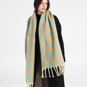Scarves Women Plaid Scarf Winter Blanket Women's Style Pashmina Shawls Cashmere Thick Wraps Lady Tassel Warm