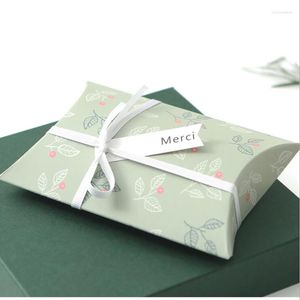 Gift Wrap 10pcs Yellow /green Color Pillow Box 14x10x2.8cm DIY Package Some Leaves Print Put Chocolate And Candy