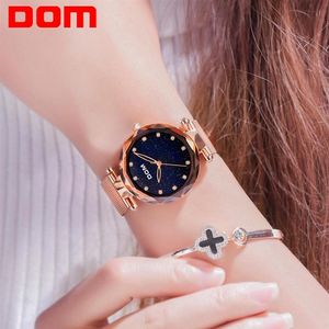 DOM Starry Sky Dial Crystal Watch Donna Acciaio inossidabile impermeabile Luxury Brand Orologio da donna al quarzo femminile in oro rosa G-1244GK-1M2273r