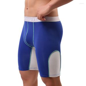 MUITAS PONTAS MENS Long Boxer Masculino Panties Sexy Mesh Running Fitness Men Rouphe Homme Leg Design Boxershorts Plus Tamanho 5xl Shorts