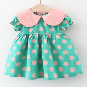 女の子のドレスサマー生まれのベビー服の女の子ブティック服ドールカラーかわいいドット半袖プリンセスドレス幼児bc2209-1