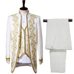 Suits męski Blazers Mens England Style Tuxedo Suit Classic White Blazer Men Men Longline Prom Stage Party Piosenka 3 -częściowa sukienka Homme Hombre 221231