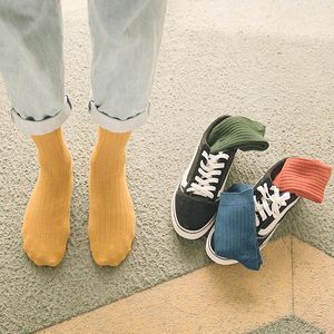 Men's Socks CHAOZHU Autumn Spring 95% Cotton Rib Solid Colors Japanese Basic Vintage Fashion Multi-Colors Daily Men Boys