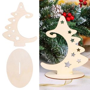 Dekoracje świąteczne Xmas Tree Star Creative Ornaments Drewniane plasterki z stojakiem