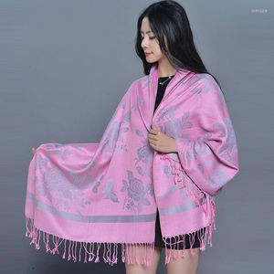 Halsdukar jacquard blommor lila/blå kvinnlig varm vinter och höst tassel sjalar designer kvinnor bandana kashmir wraps mamma capes