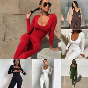 Women Jumpsuits Designer Popular 2023 Spring Summer Fashion Long Sleeve Slim Sexy Hip Lifting Pants Solid Rompers S-XXXL