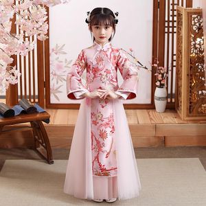 Ethnic Clothing Autumn And Winter Girls' Hanfu Long Sleeves Chinese Style Tang Costume Stage Performance Birthday Wedding Party Dress