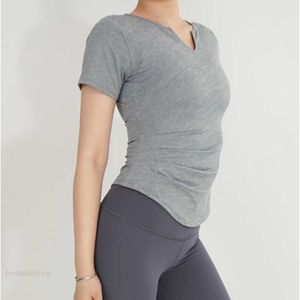 Lu Yoga krótkie rękawy długie rękawy T Shirt Szybki suchy oddychanie oddychanie Slim Fit V Ladies Top Yoga Sports Fitness