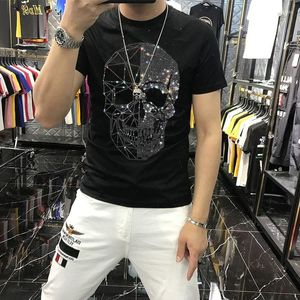 Erkek T Shirt Erkek T-Shirt Yaz Avrupa Ve Amerikan Eğilim Payetler Matkap Moda Slim Uydurma Yuvarlak Boyun Yüksek Kaliteli Kısa Kollu