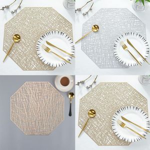 Table Mats Heat Resistant Placemat For Dining Gold Stamping Flower Octagon PVC Cup Mat Bowl Pad Insulation Decoration 1Pc