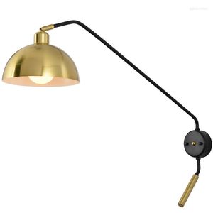 Vägglampa nordiska vintage lampor svart/guld e27 justerbar sväng lång arm antik trappa sconce industriell loft stil