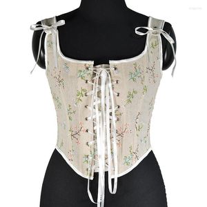 Shapers feminino estilo francês Floral Exterer Wear Ribbon Crop Bustier Top Short Colet Women Tizes Tlelts Vintage Renda Bandage Bandrage Corset