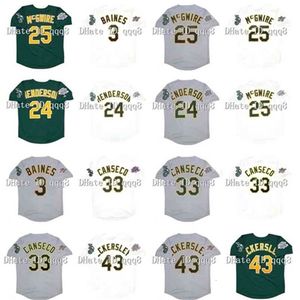 QQQ8 AIR01 1989 Retro 24 Rickey Henderson Jersey 25 Mark 25 McGwire 33 Jose CanseCo Dennis 43 Eckersley 3 Harold Baines 1990 Vintage Baseball Jerseys