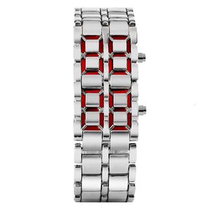 Fashion Black Silver Full Metal Digital Lava Wrist Watch Men Red Blue LED Display Men's Watches Gifts for Many Boy Sport Crea241p