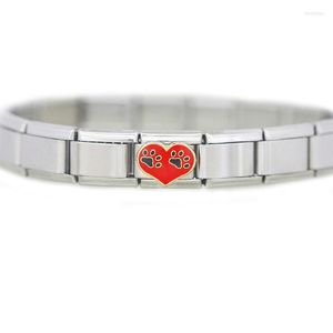 Link-Armbänder Großhandel Composable Links Armband Classic 9 mm „I Love Dog“ mit rotem Emaille-Herz, italienischer Charm, passend für Zoppini Boxer