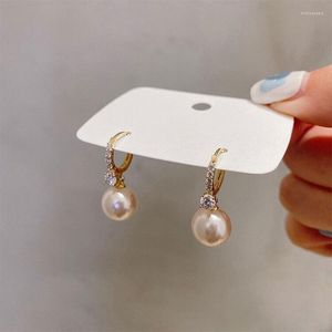 Hoopörhängen möter 925 Sterling Silver Round Zircon French Elegant Pearl 18K Gold Earring for Women Romantic Fine Jewelry Wholesale