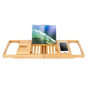 2021 Bamboo Bathtub Caddy Shower Rack Bath Tub Tray Organizer Book Pad Tablet Holder256p
